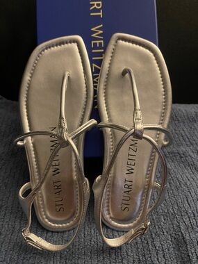 Stuart Weitzman Metallic Silver Matilda flat Sandals Women’s Size 4 NWB